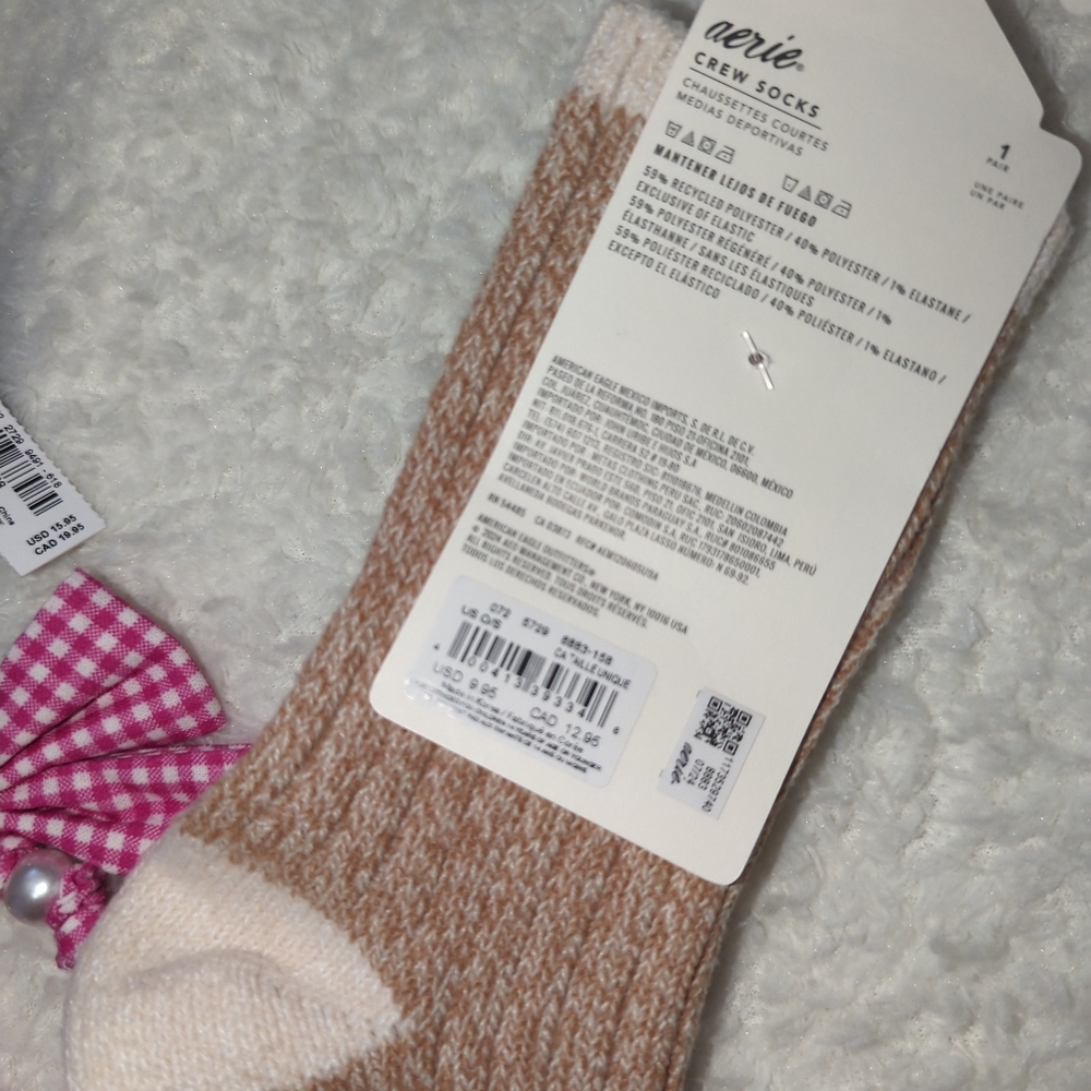 Aerie Navy Pink Coquette Hair Accessory Velvet Twist Headband Socks Bundle NWT - Picture 4 of 4